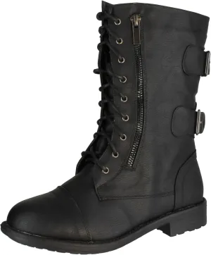 TOP Moda Pack 72 Womens Military Lace Up Buckle Combat Boots