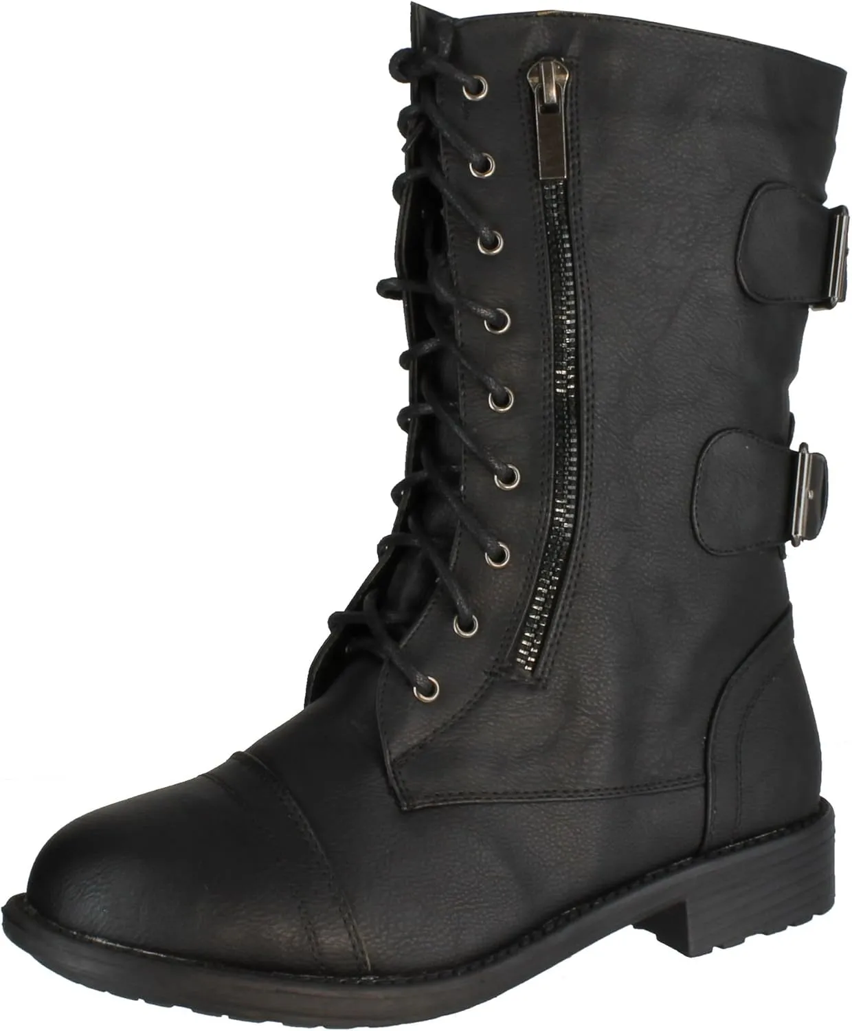 TOP Moda Pack 72 Womens Military Lace Up Buckle Combat Boots