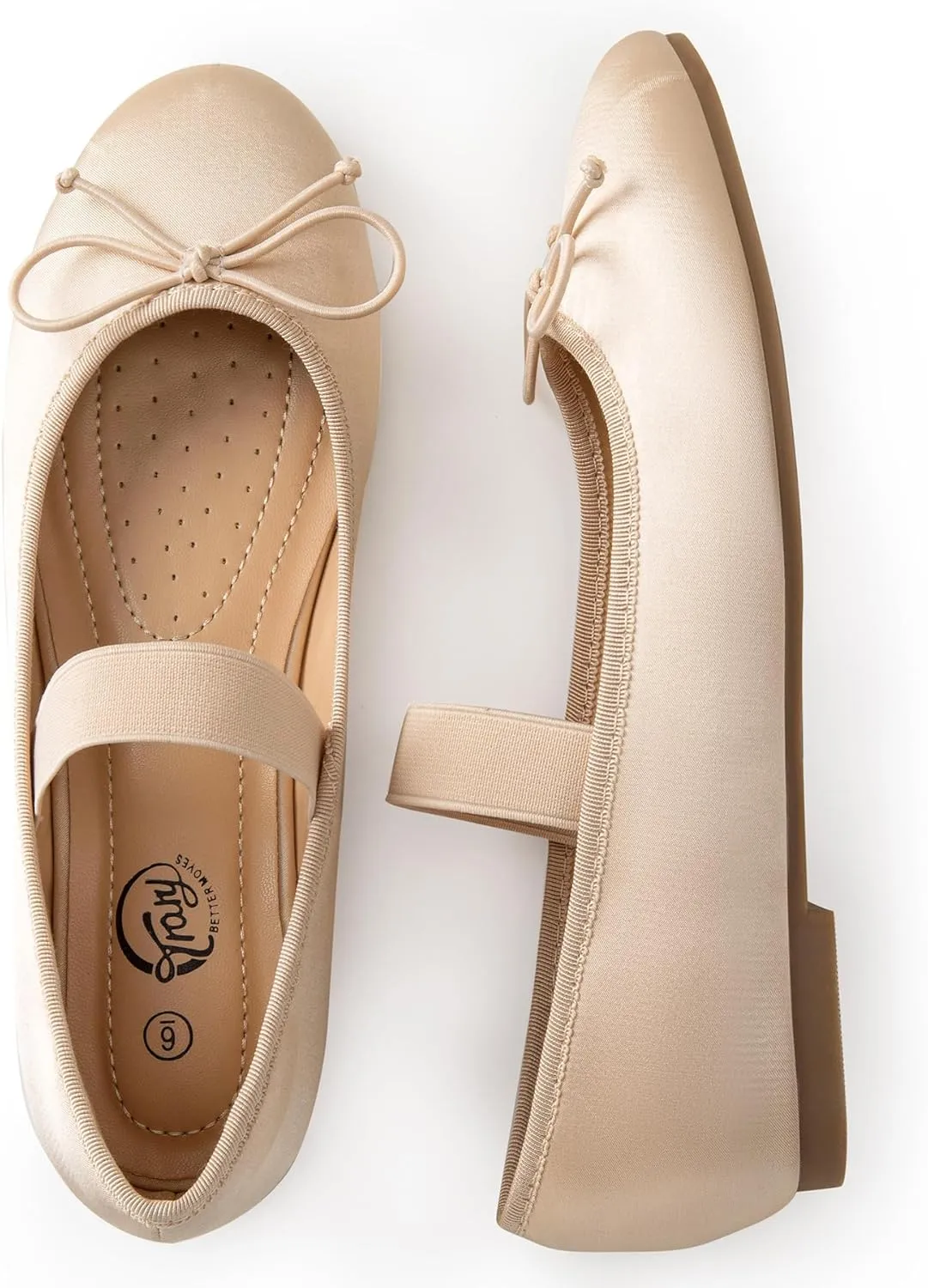 Trary Ballet Flats for Women Closed Round Toe Mary Jane Shoes Women Cute Bowknot Non-Slip Dressy Shoes Elastic Strap Comfortable Women's Flats for All-Year Daily Work Causal