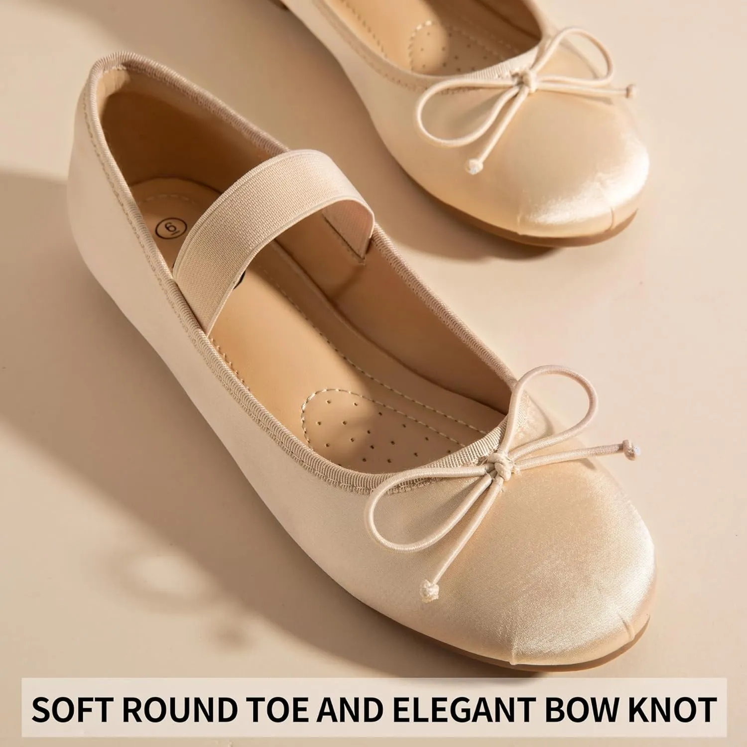 Trary Ballet Flats for Women Closed Round Toe Mary Jane Shoes Women Cute Bowknot Non-Slip Dressy Shoes Elastic Strap Comfortable Women's Flats for All-Year Daily Work Causal