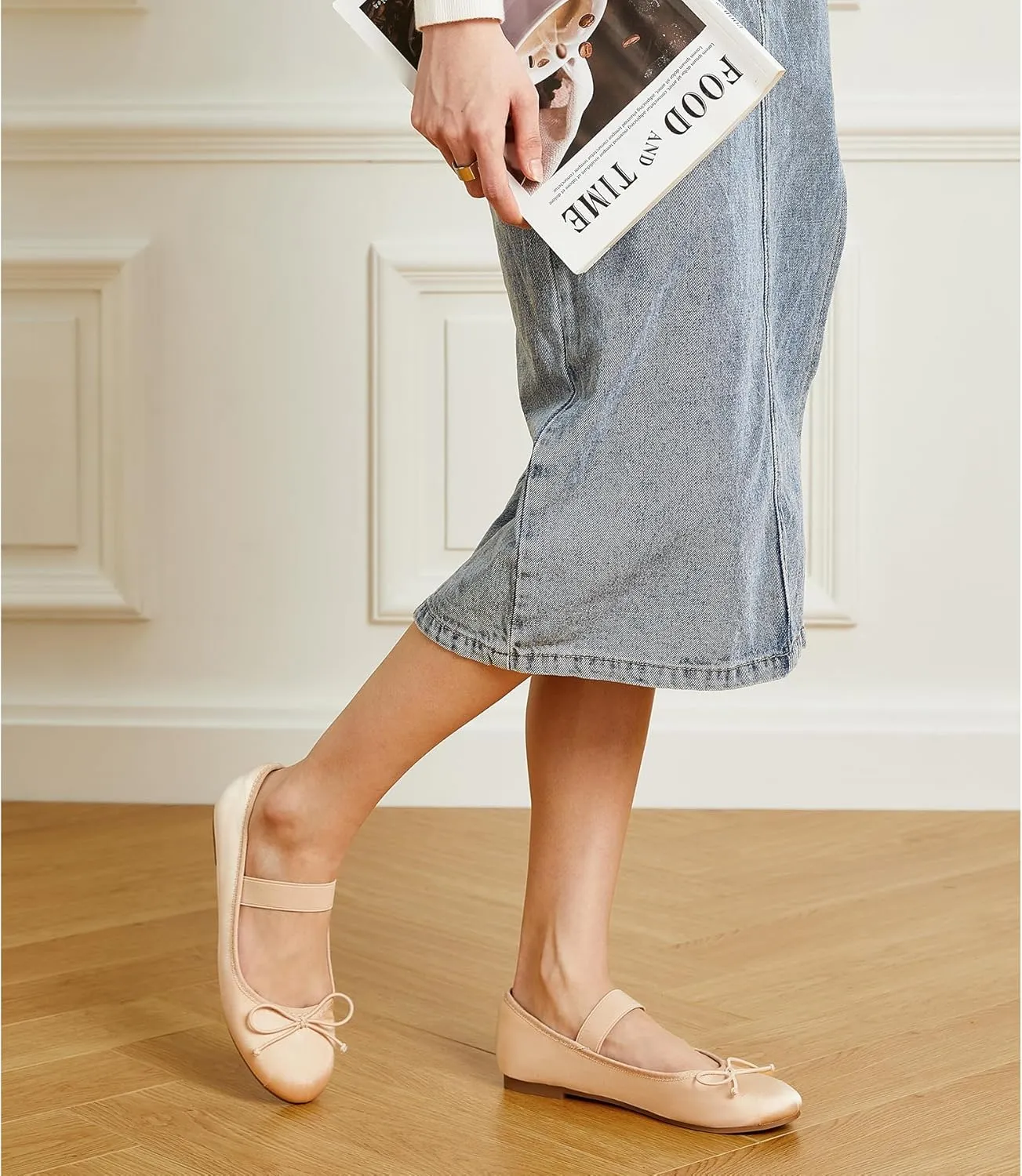 Trary Ballet Flats for Women Closed Round Toe Mary Jane Shoes Women Cute Bowknot Non-Slip Dressy Shoes Elastic Strap Comfortable Women's Flats for All-Year Daily Work Causal