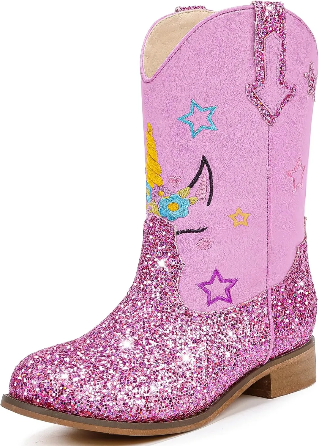 Unicorn Girls Cowgirl Boots Mid Calf Square Toe Glitter Toddler Western Cowboy Boot Little Kid Big Kid Riding Shoes Princess Dress Up Party Birthday Dance