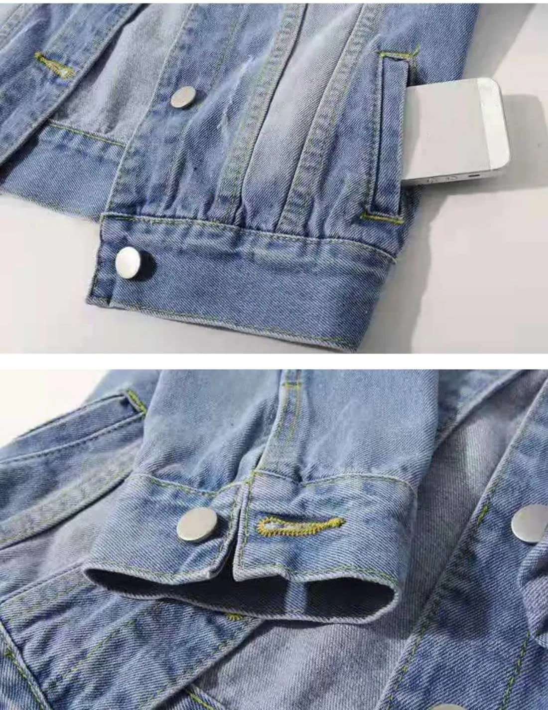 Unilexi Women's 3/4 Sleeve Colored Cropped Denim Jacket Light Wash Short Jean Jacket Trucker Coat