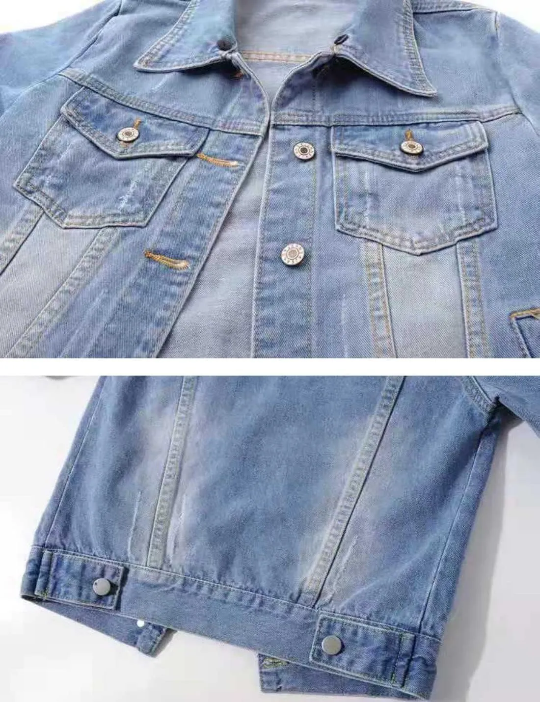Unilexi Women's 3/4 Sleeve Colored Cropped Denim Jacket Light Wash Short Jean Jacket Trucker Coat