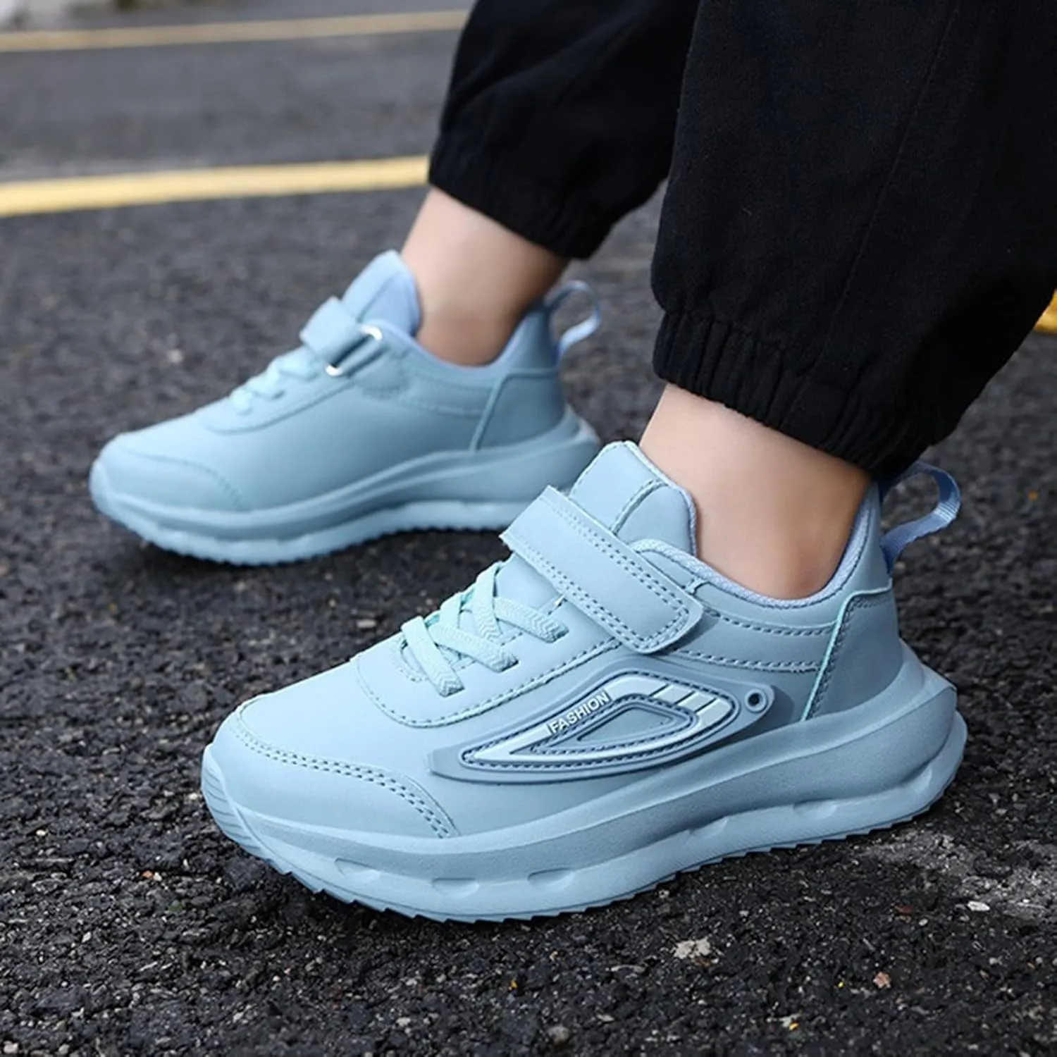 Unisex-Child Sneakers Leather Lightweight Breathable Athletic Sneakers for Kids Chunky Sole Shoes for Boys Girls