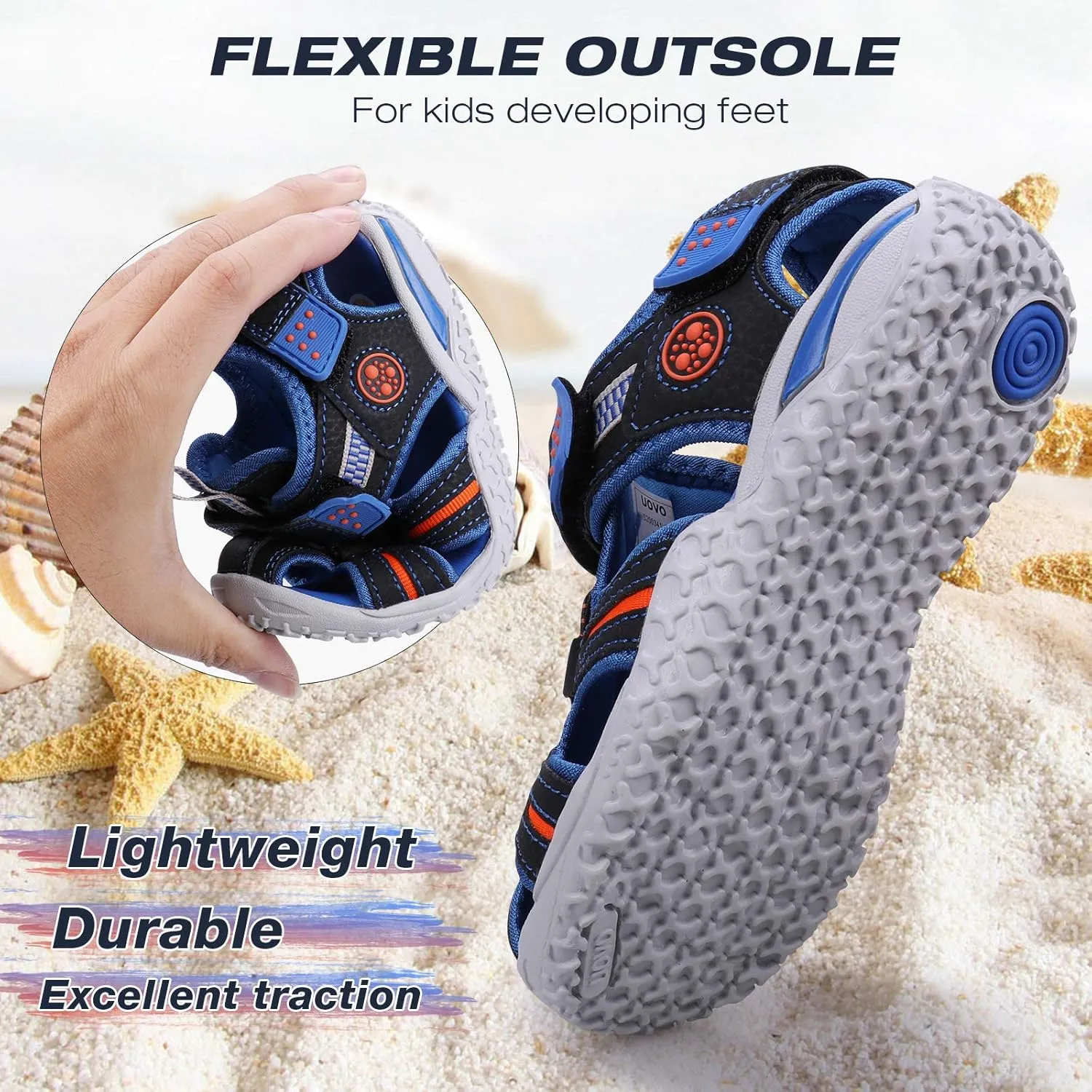 UOVO Boys Girls Sandals Summer Shoes Closed Toe Lightweight Outdoor Athletic Sports (Toddler/Little Kid/Big Kid)