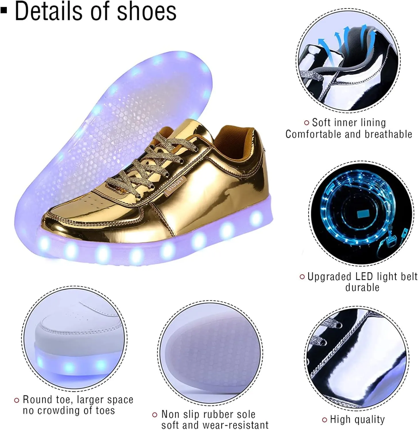 USB Adult Light Up Shoes Rechargeable Flashing Low Top LED Shoes Unisex Sports Dancing Sneakers