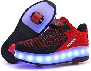 USB Rechargeable Roller Shoes Sneakers for Boys Girls Kids Gift LED Light Up Wheels Shoes Roller Skates