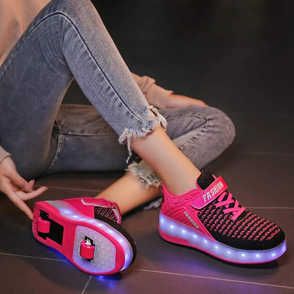 USB Rechargeable Roller Shoes Sneakers for Boys Girls Kids Gift LED Light Up Wheels Shoes Roller Skates