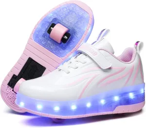USB Rechargeable Roller Shoes Sneakers for Boys Girls Kids Gift LED Light Up Wheels Shoes Roller Skates