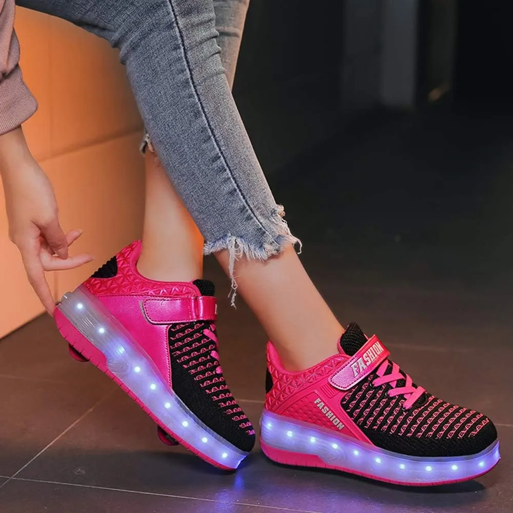 USB Rechargeable Roller Shoes Sneakers for Boys Girls Kids Gift LED Light Up Wheels Shoes Roller Skates