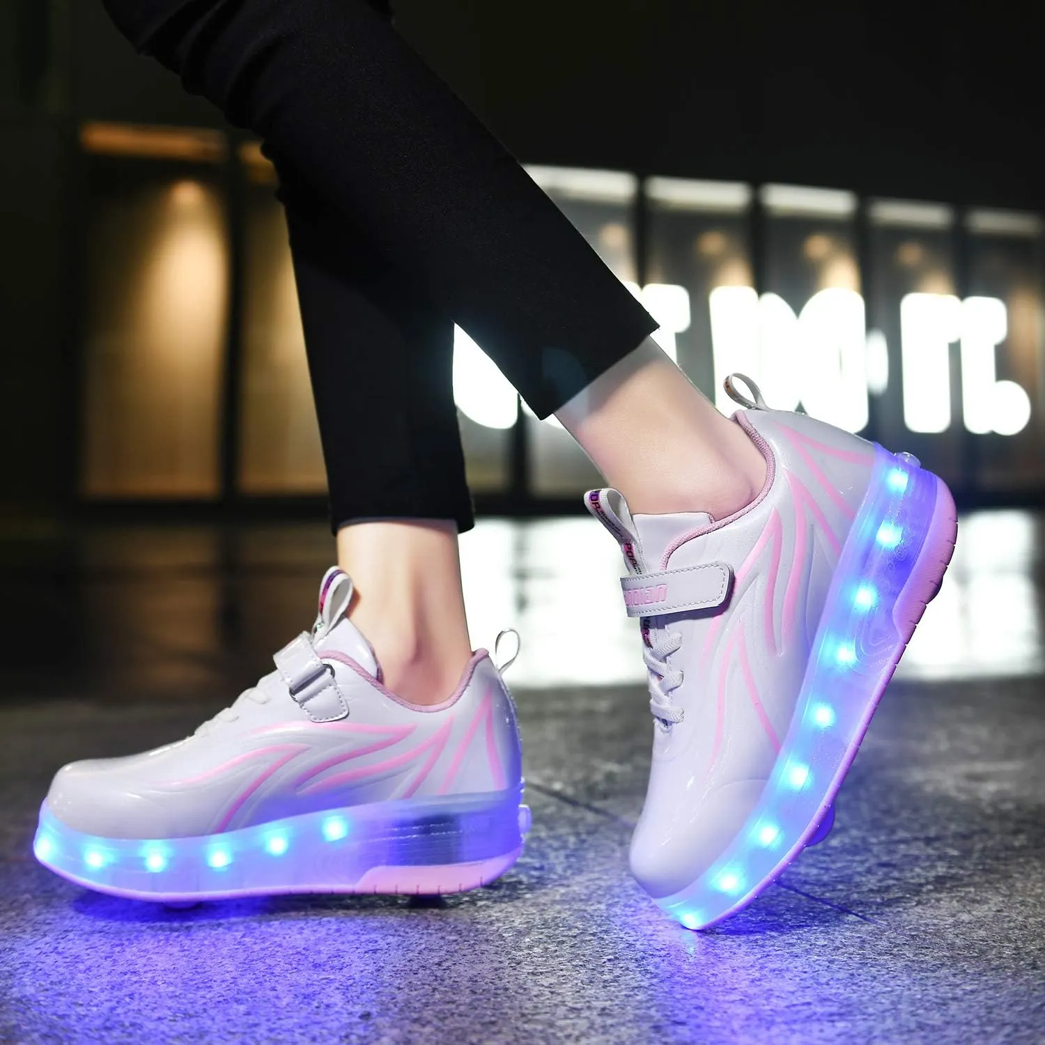 USB Rechargeable Roller Shoes Sneakers for Boys Girls Kids Gift LED Light Up Wheels Shoes Roller Skates