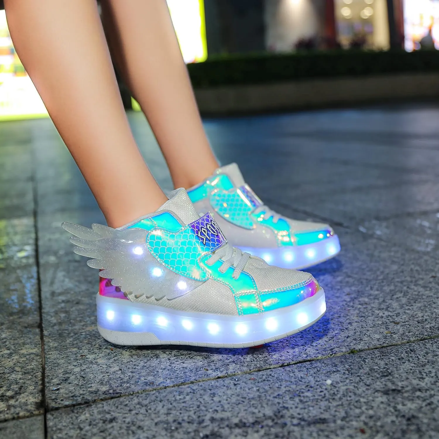 USB Rechargeable Roller Shoes Sneakers for Boys Girls Kids Gift LED Light Up Wheels Shoes Roller Skates