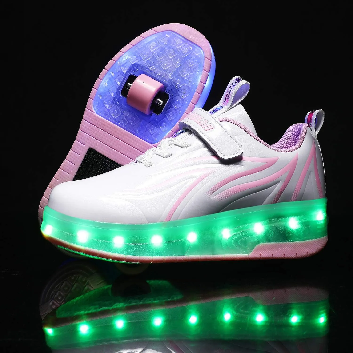 USB Rechargeable Roller Shoes Sneakers for Boys Girls Kids Gift LED Light Up Wheels Shoes Roller Skates
