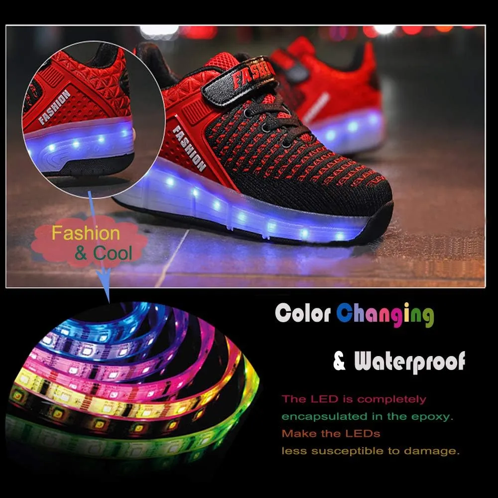 USB Rechargeable Roller Shoes Sneakers for Boys Girls Kids Gift LED Light Up Wheels Shoes Roller Skates