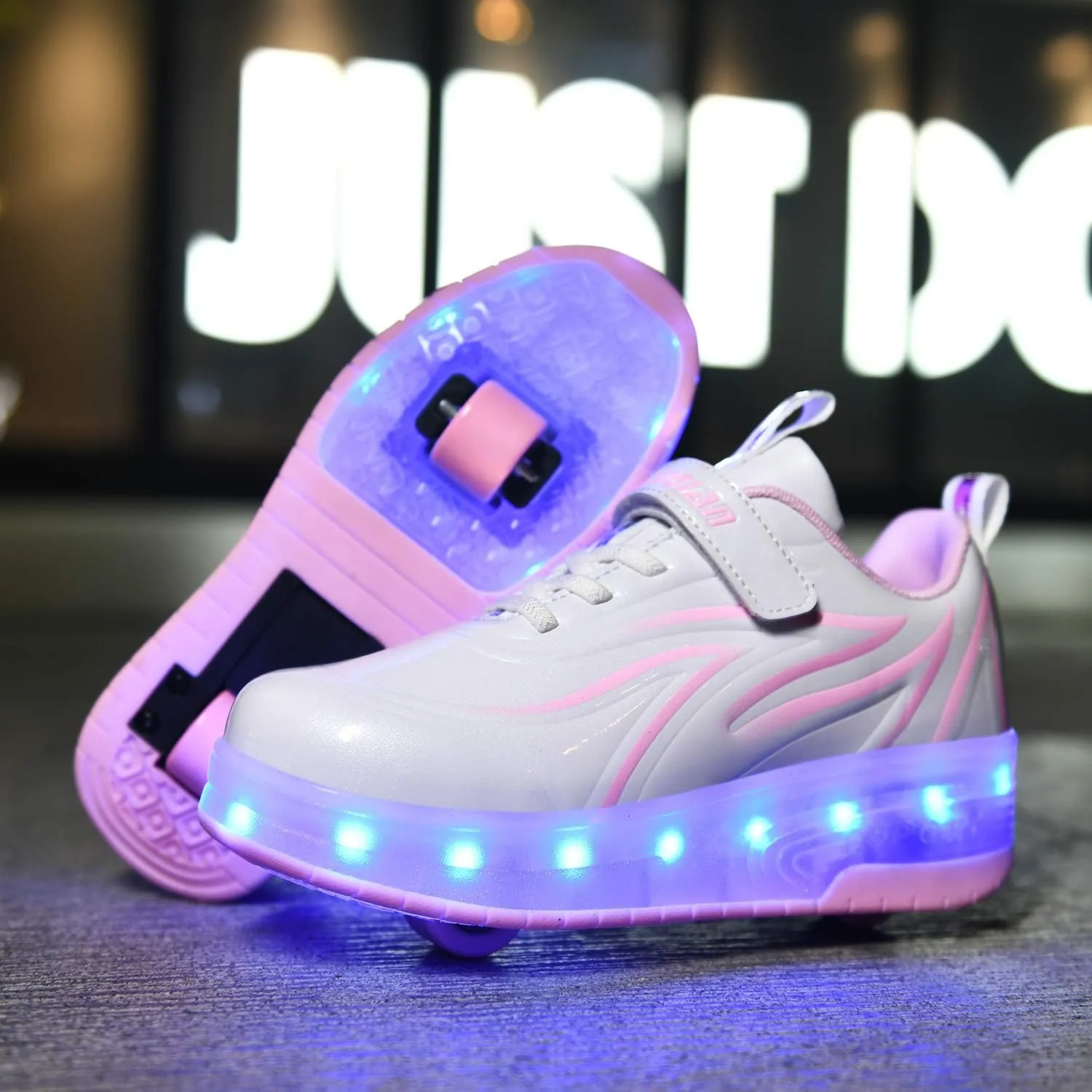 USB Rechargeable Roller Shoes Sneakers for Boys Girls Kids Gift LED Light Up Wheels Shoes Roller Skates