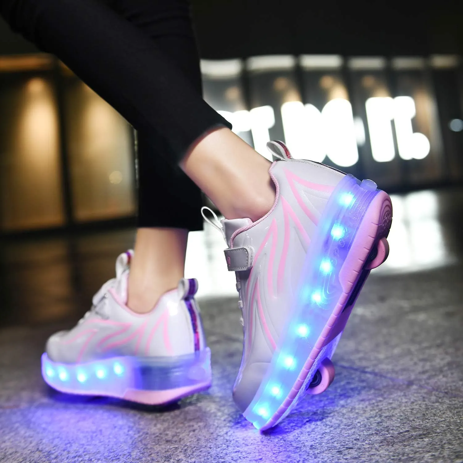 USB Rechargeable Roller Shoes Sneakers for Boys Girls Kids Gift LED Light Up Wheels Shoes Roller Skates