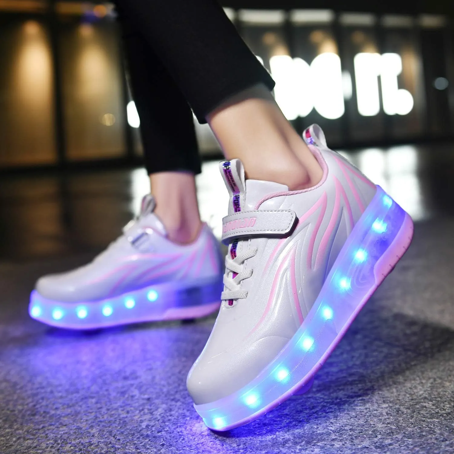 USB Rechargeable Roller Shoes Sneakers for Boys Girls Kids Gift LED Light Up Wheels Shoes Roller Skates