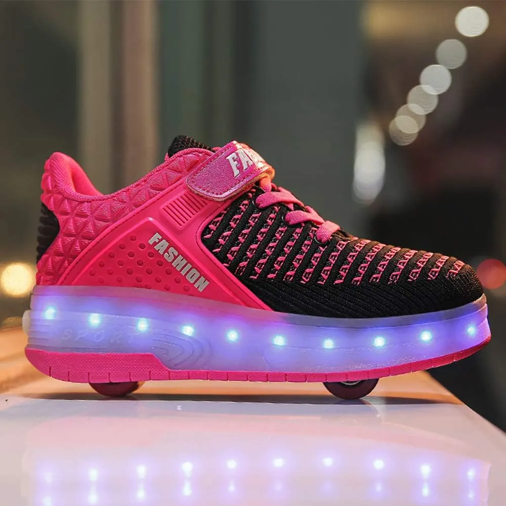 USB Rechargeable Roller Shoes Sneakers for Boys Girls Kids Gift LED Light Up Wheels Shoes Roller Skates