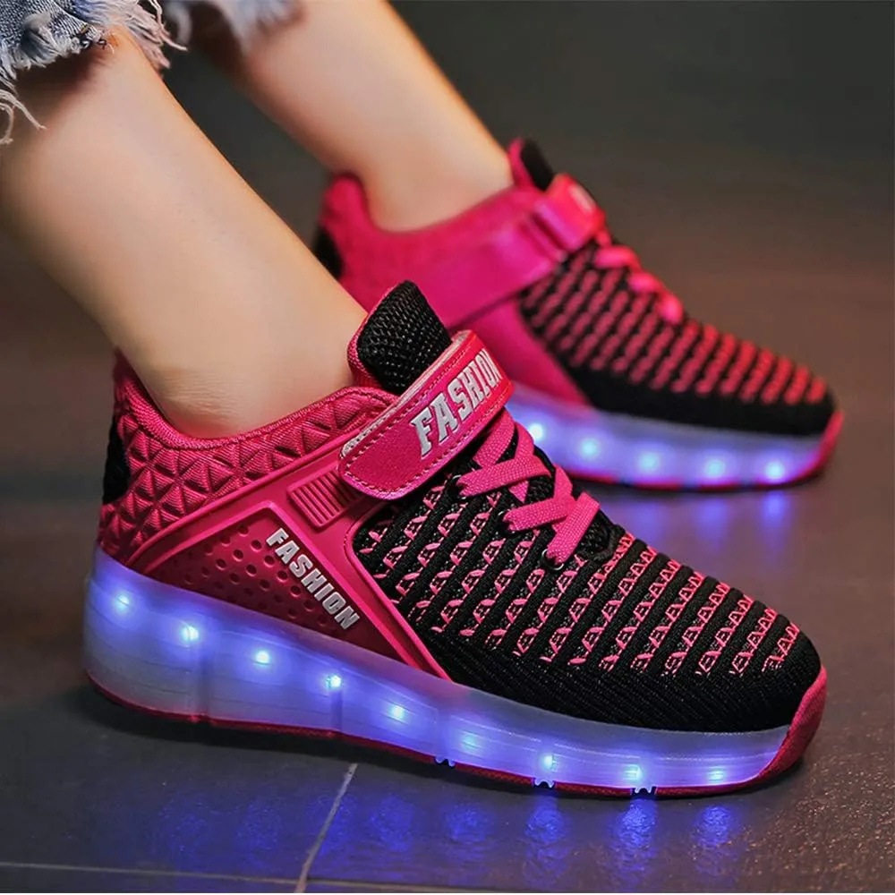 USB Rechargeable Roller Shoes Sneakers for Boys Girls Kids Gift LED Light Up Wheels Shoes Roller Skates