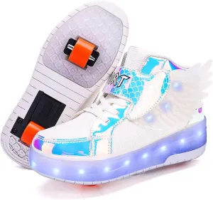 USB Rechargeable Roller Shoes Sneakers for Boys Girls Kids Gift LED Light Up Wheels Shoes Roller Skates
