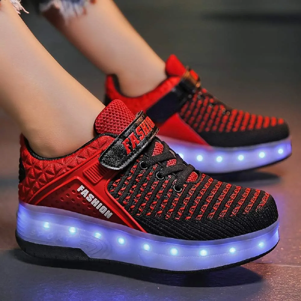 USB Rechargeable Roller Shoes Sneakers for Boys Girls Kids Gift LED Light Up Wheels Shoes Roller Skates
