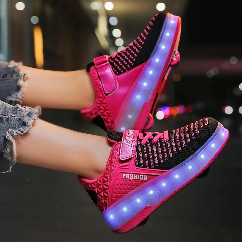 USB Rechargeable Roller Shoes Sneakers for Boys Girls Kids Gift LED Light Up Wheels Shoes Roller Skates