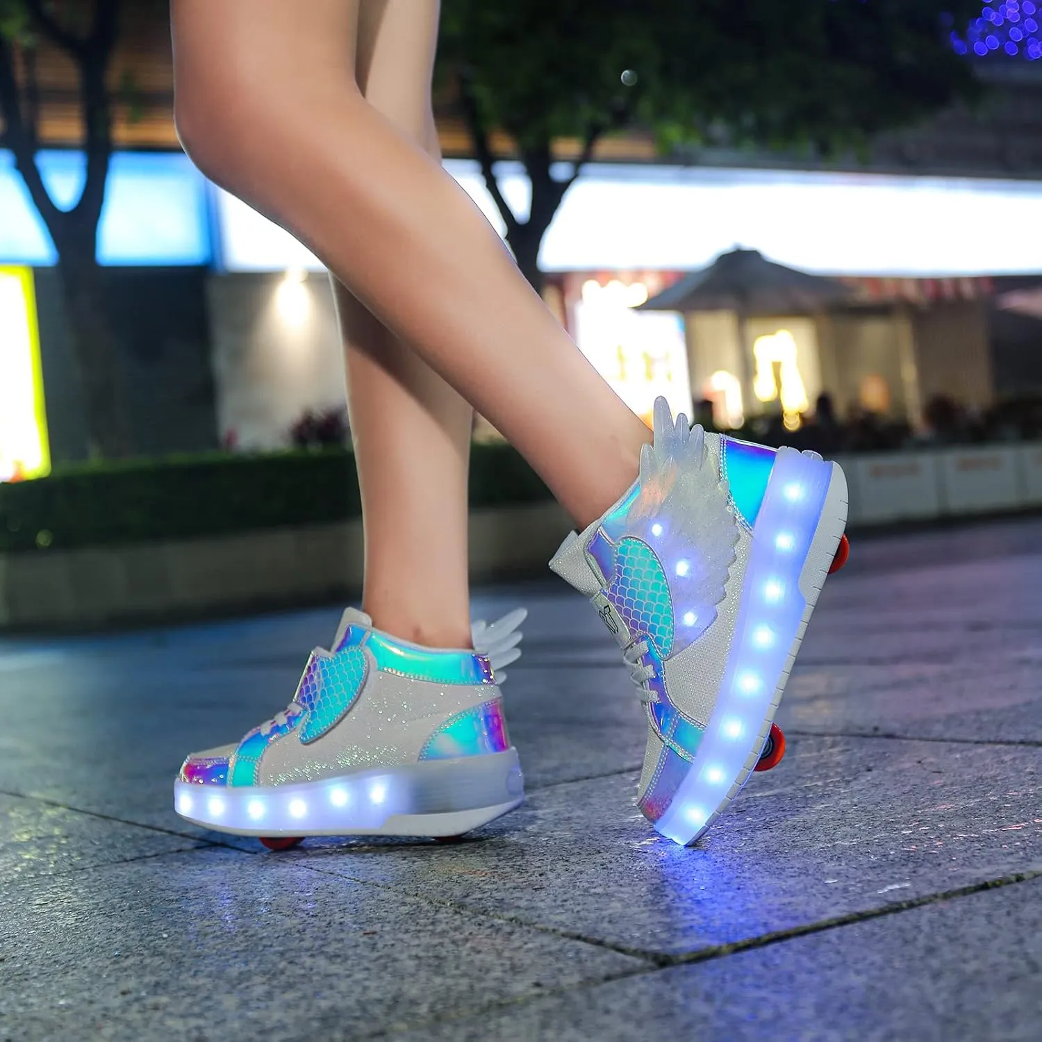 USB Rechargeable Roller Shoes Sneakers for Boys Girls Kids Gift LED Light Up Wheels Shoes Roller Skates