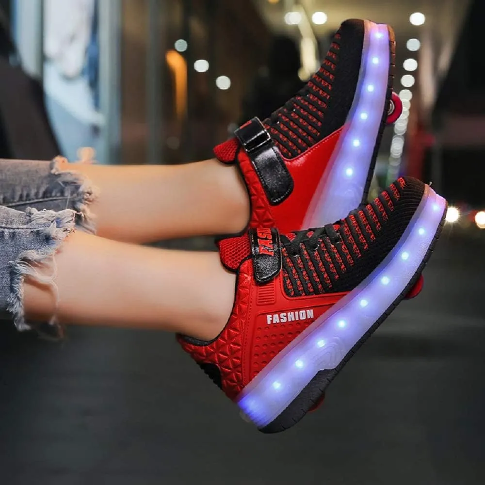 USB Rechargeable Roller Shoes Sneakers for Boys Girls Kids Gift LED Light Up Wheels Shoes Roller Skates