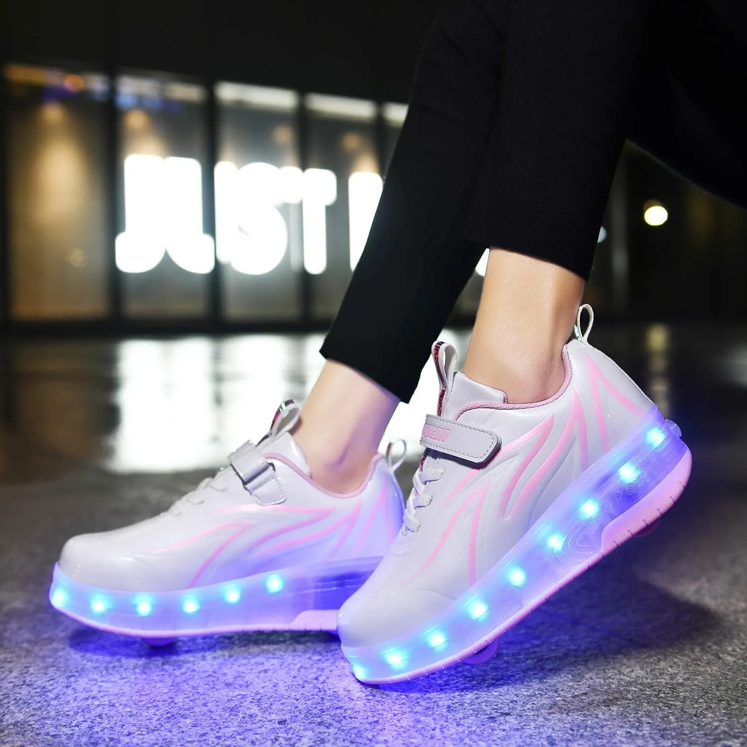 USB Rechargeable Roller Shoes Sneakers for Boys Girls Kids Gift LED Light Up Wheels Shoes Roller Skates
