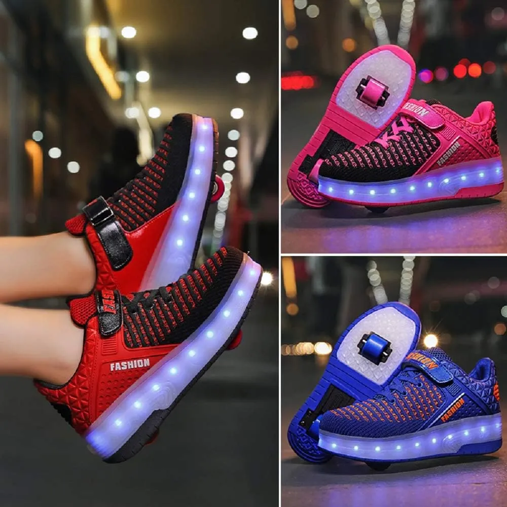 USB Rechargeable Roller Shoes Sneakers for Boys Girls Kids Gift LED Light Up Wheels Shoes Roller Skates