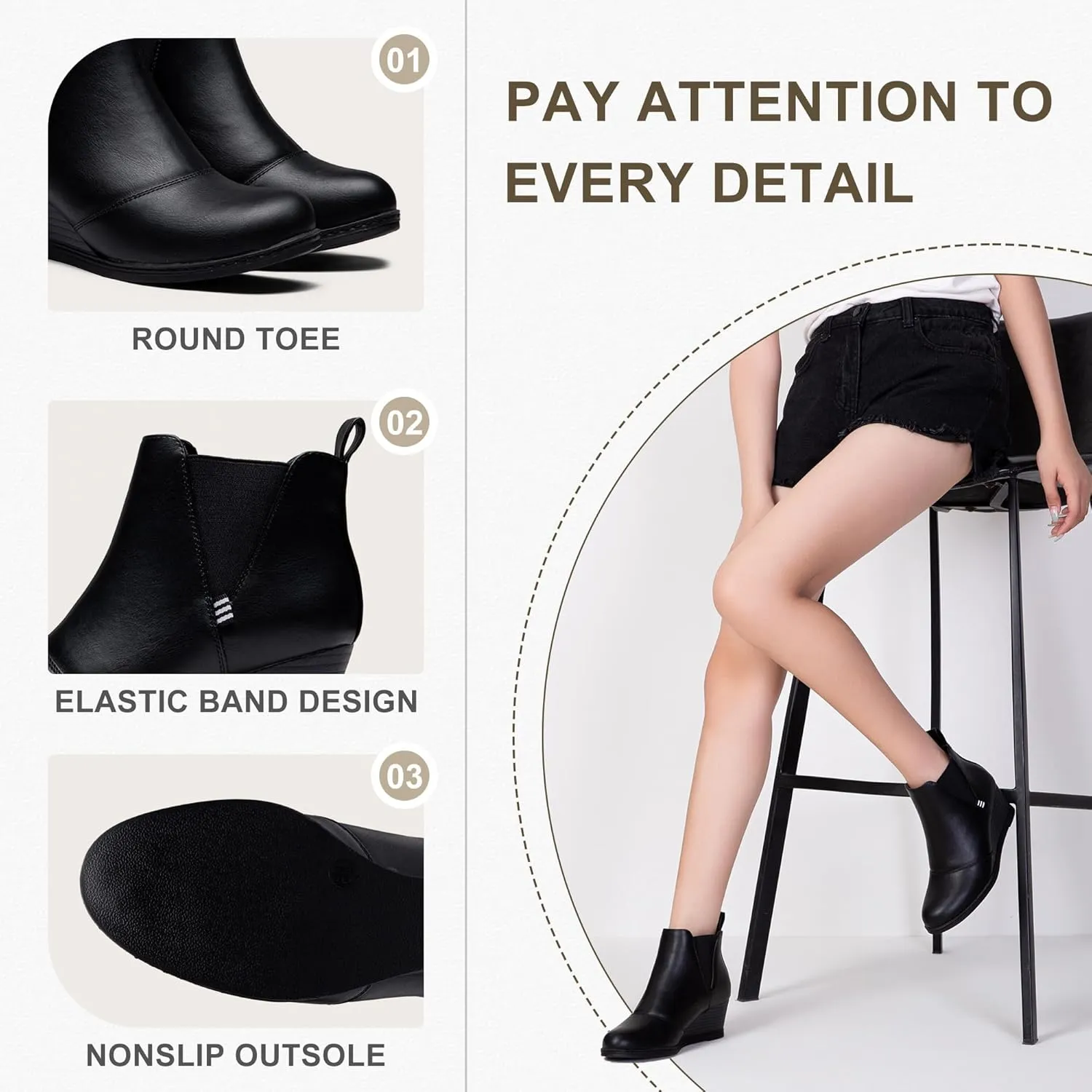 Vepose Women's Chelsea Ankle Boots Wedge Heel Booties Casual Shoes for Women