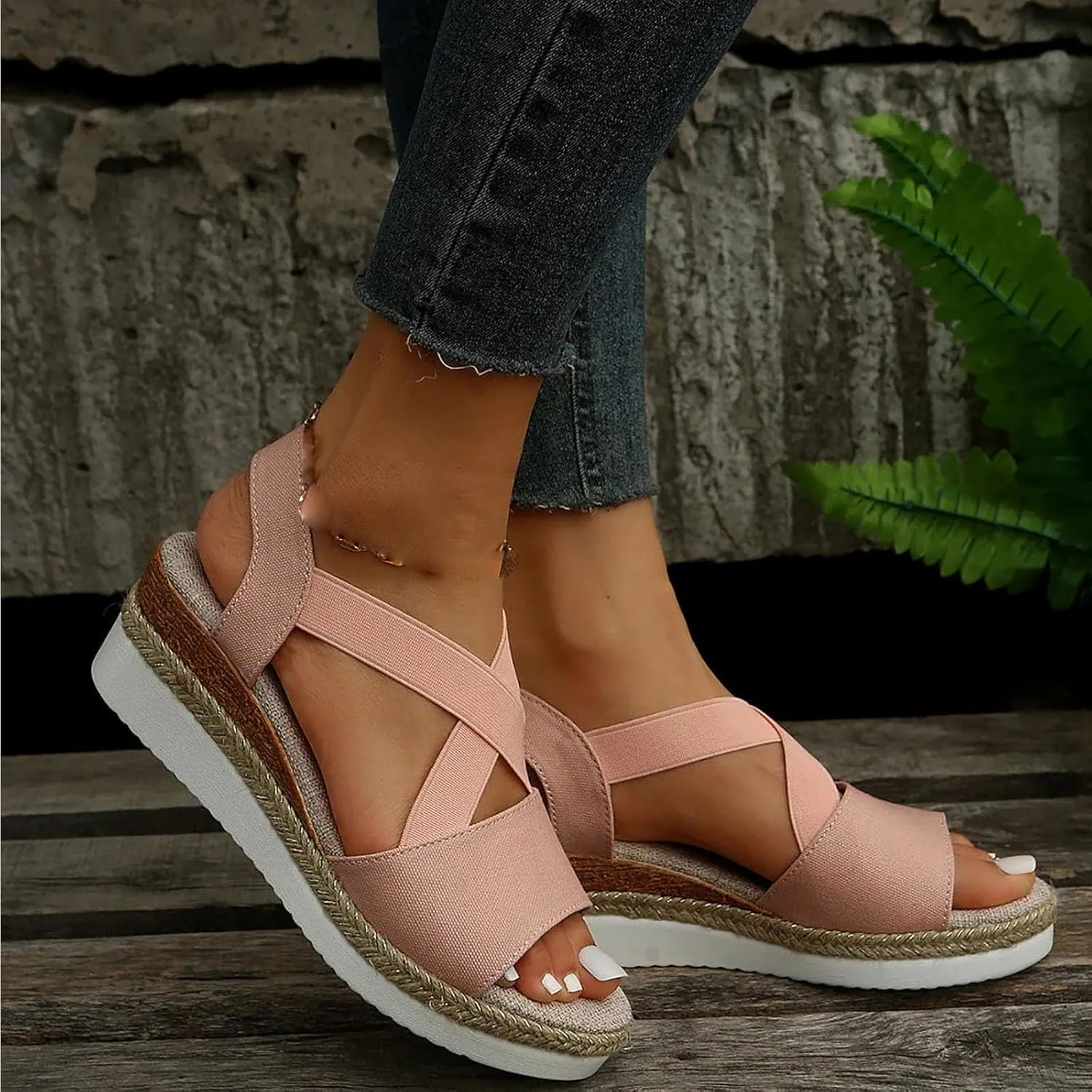 Vianys Women's Comfy Wedge Heel Sandals, Orthopedic Sandals Summer Flat Wedge Heel Fish Mouth Casual