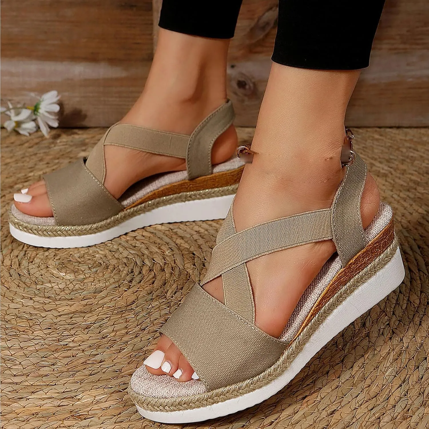 Vianys Women's Comfy Wedge Heel Sandals, Orthopedic Sandals Summer Flat Wedge Heel Fish Mouth Casual