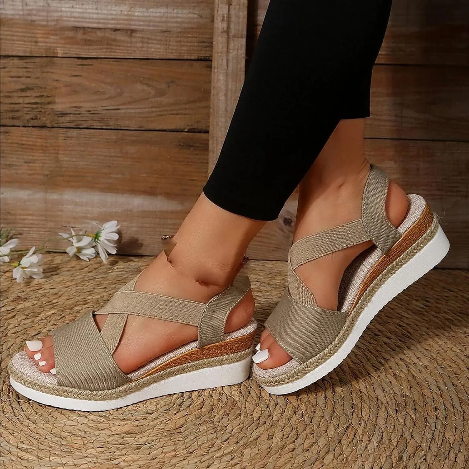 Vianys Women's Comfy Wedge Heel Sandals, Orthopedic Sandals Summer Flat Wedge Heel Fish Mouth Casual