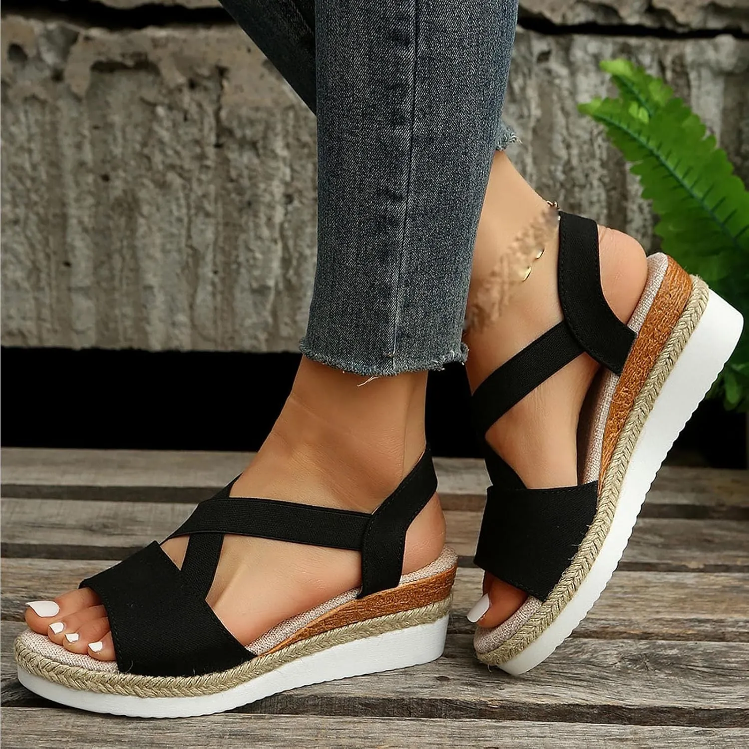 Vianys Women's Comfy Wedge Heel Sandals, Orthopedic Sandals Summer Flat Wedge Heel Fish Mouth Casual