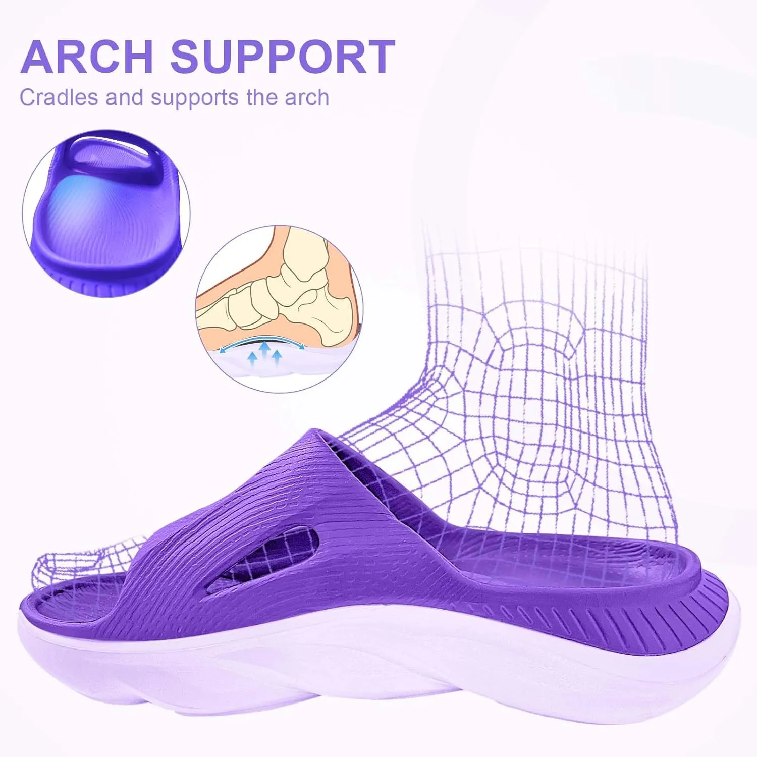 VIYEAR Womens Mens Recovery Slides with Comfortable Plantar Fasciitis Arch Support,Unisex Orthotic Walking Thick Cushion Sport Sandals Reduces Stress on Feet