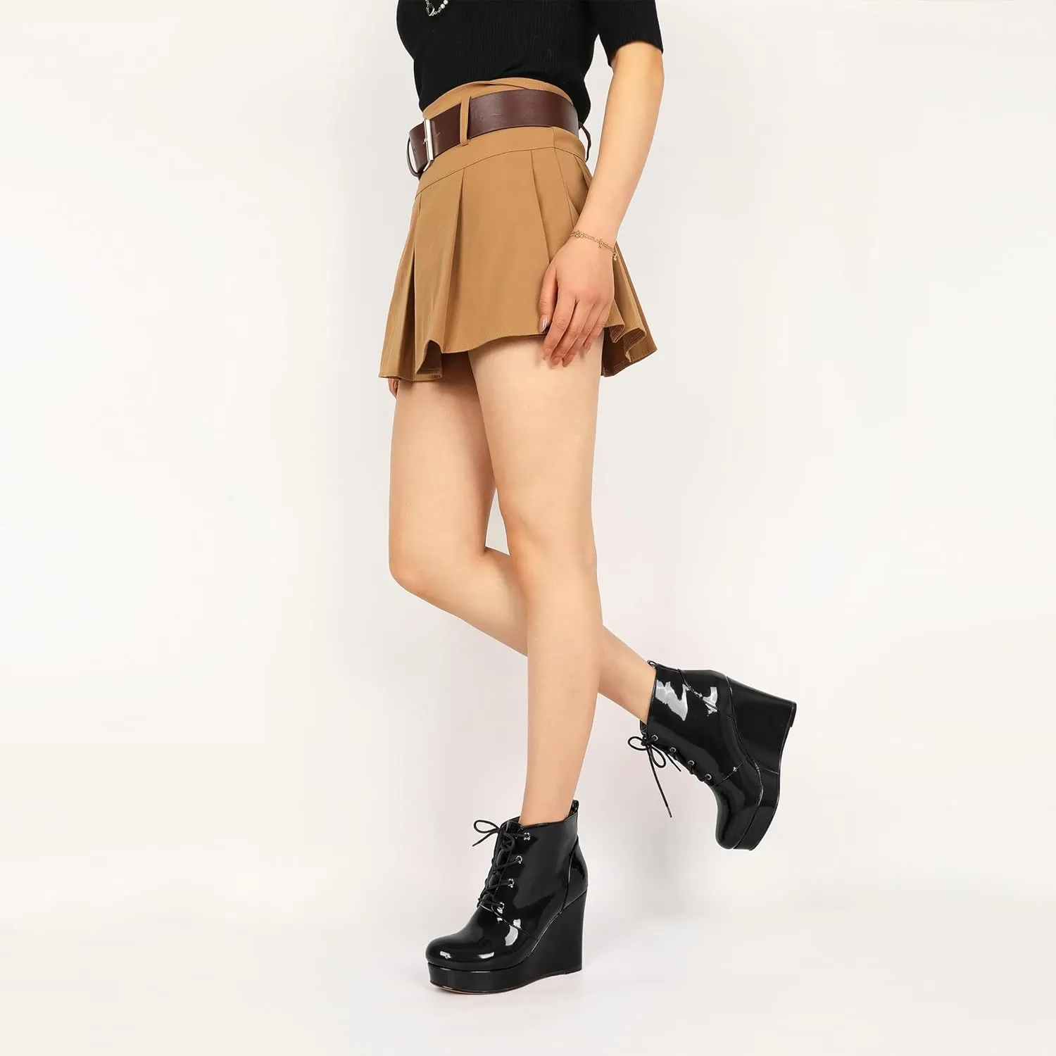 Wedge Ankle Boots Women's Platform Short Bootie Round Toe Lace up Wedge Heels Boots 4 Inch Warm Dress Boots for Party Evening Shoes