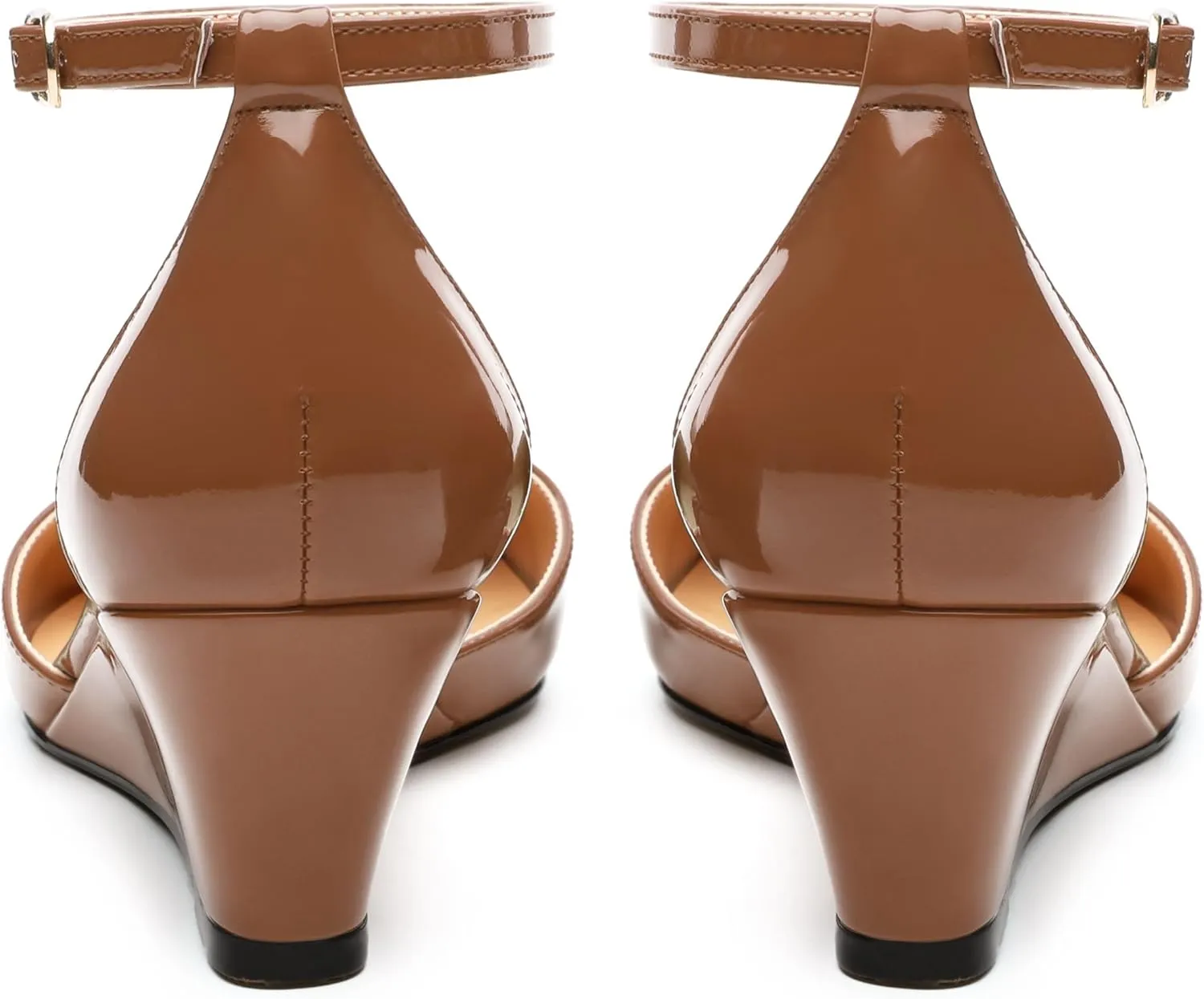 Wedges for Women, Closed Pointed Toe Patent Buckled Ankle Strap Wedge Low Heel Pumps Classic Office Dress Shoes 2 Inches