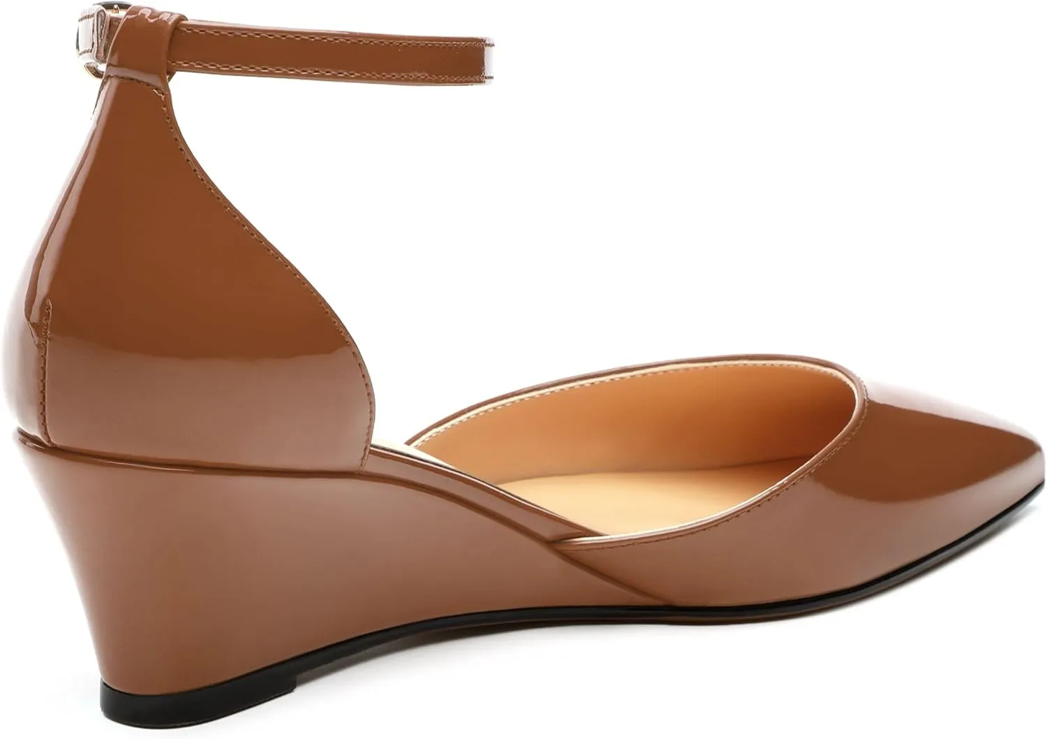 Wedges for Women, Closed Pointed Toe Patent Buckled Ankle Strap Wedge Low Heel Pumps Classic Office Dress Shoes 2 Inches