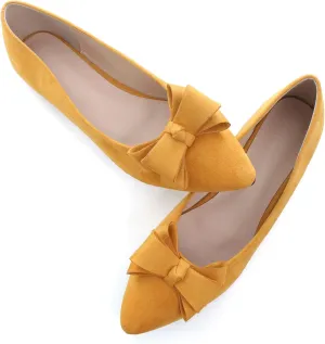 WENJIAZHIZHI Flat Dress Shoes Women Comfortable Ballet Flats Slip On Pearls Knot Dressy Shoes Pointed Toe