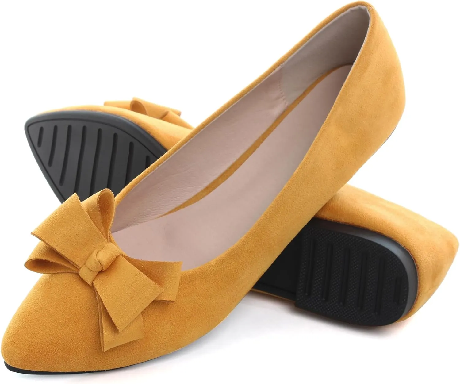 WENJIAZHIZHI Flat Dress Shoes Women Comfortable Ballet Flats Slip On Pearls Knot Dressy Shoes Pointed Toe