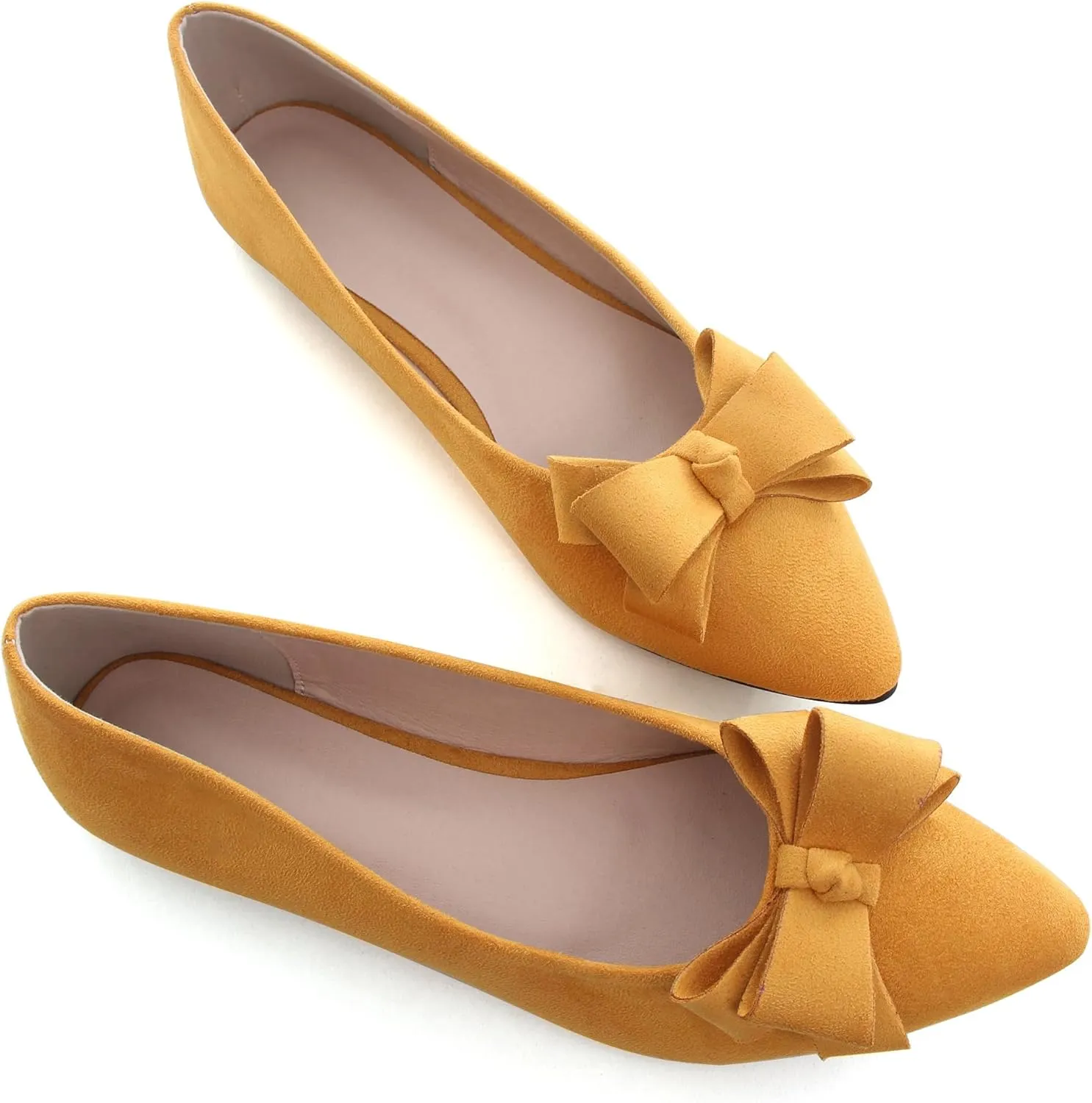 WENJIAZHIZHI Flat Dress Shoes Women Comfortable Ballet Flats Slip On Pearls Knot Dressy Shoes Pointed Toe