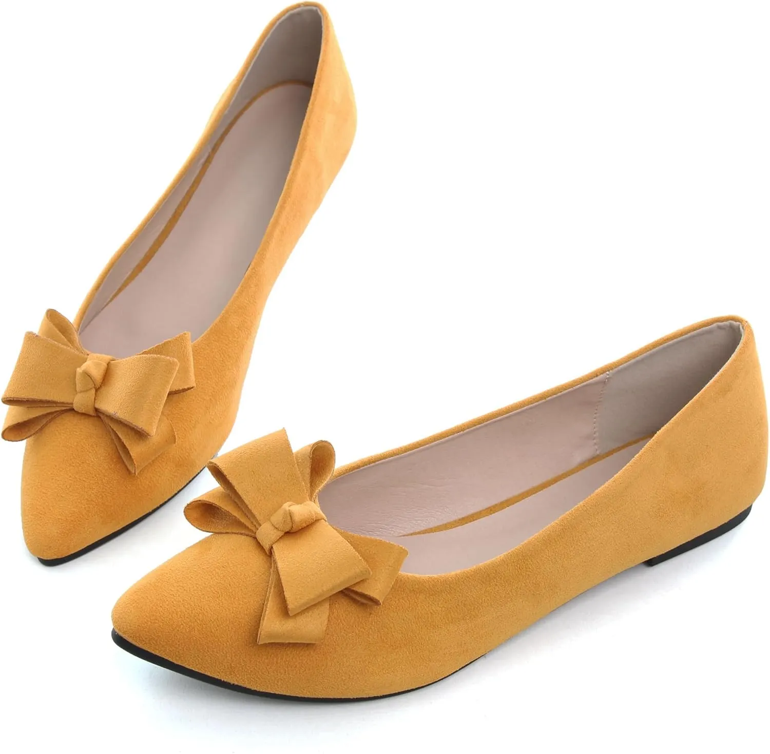 WENJIAZHIZHI Flat Dress Shoes Women Comfortable Ballet Flats Slip On Pearls Knot Dressy Shoes Pointed Toe