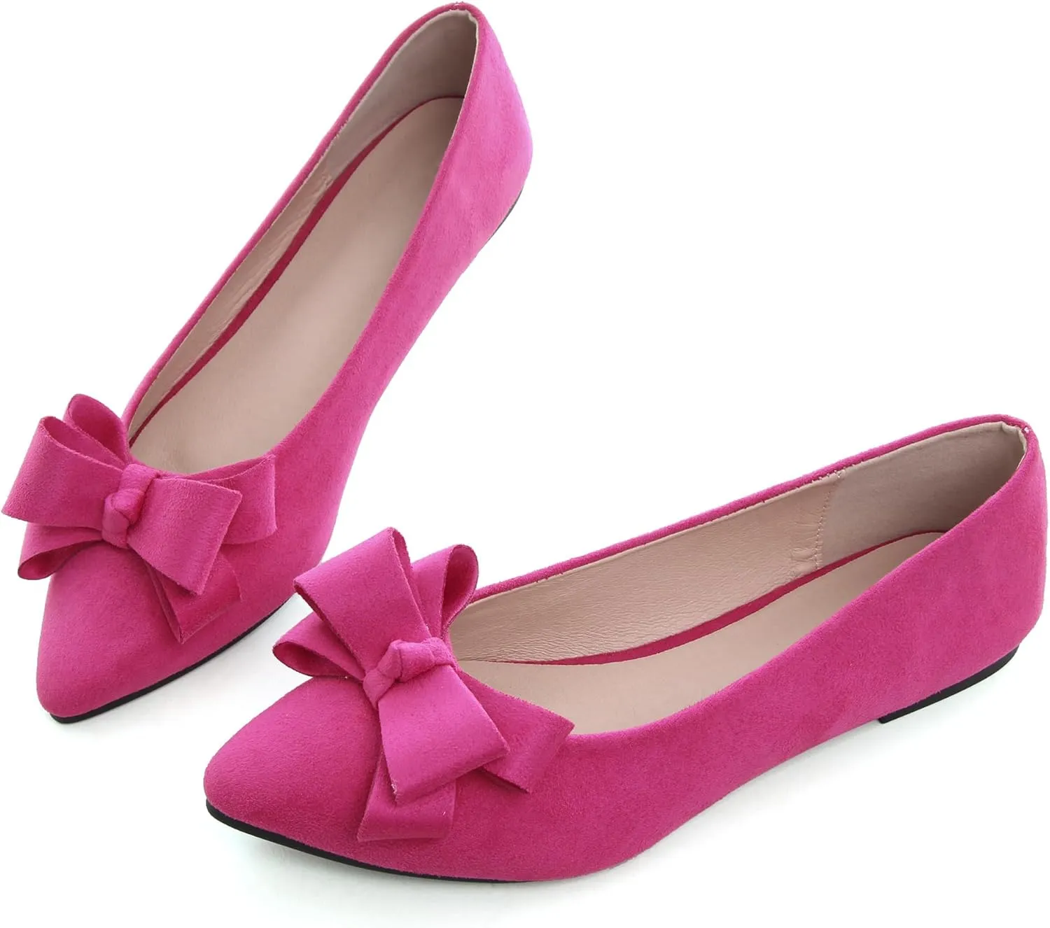 WENJIAZHIZHI Flat Dress Shoes Women Comfortable Ballet Flats Slip On Pearls Knot Dressy Shoes Pointed Toe