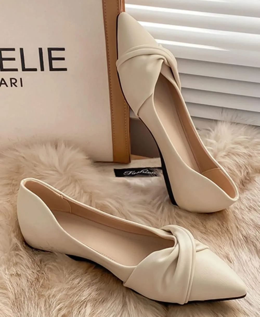 WENJIAZHIZHI Womens Shoes Ruched Ballet Flats Bow-Knot Pointed Toe Loafers Slip Ons for Women Dressy Casual