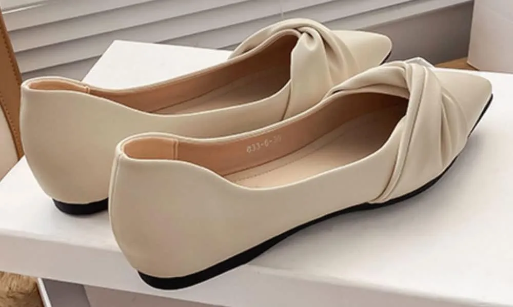 WENJIAZHIZHI Womens Shoes Ruched Ballet Flats Bow-Knot Pointed Toe Loafers Slip Ons for Women Dressy Casual