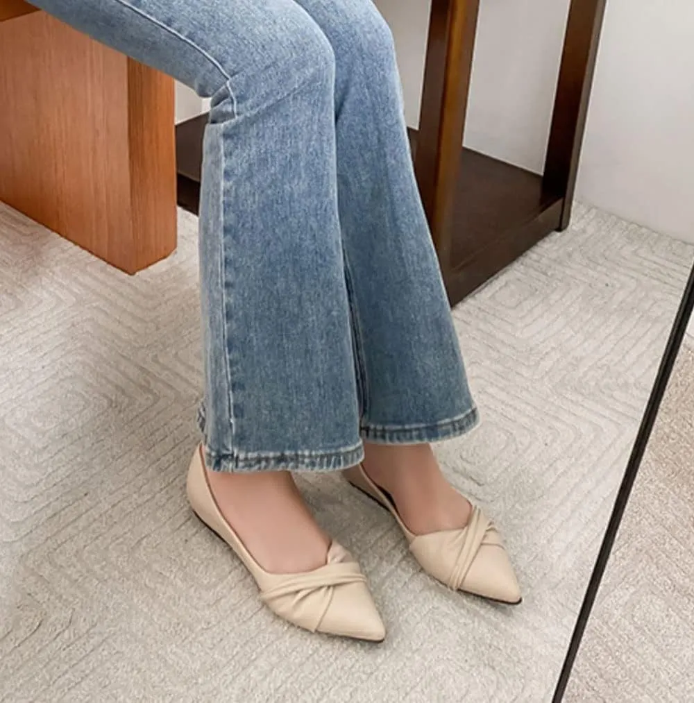 WENJIAZHIZHI Womens Shoes Ruched Ballet Flats Bow-Knot Pointed Toe Loafers Slip Ons for Women Dressy Casual