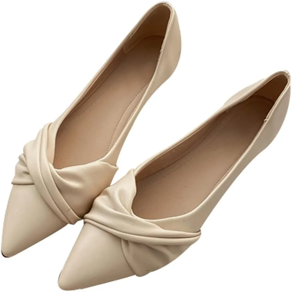 WENJIAZHIZHI Womens Shoes Ruched Ballet Flats Bow-Knot Pointed Toe Loafers Slip Ons for Women Dressy Casual