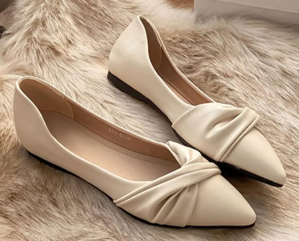 WENJIAZHIZHI Womens Shoes Ruched Ballet Flats Bow-Knot Pointed Toe Loafers Slip Ons for Women Dressy Casual
